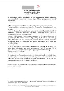 Decision of the Supreme Court of 13 September 1921, Shelfmark R 706/21