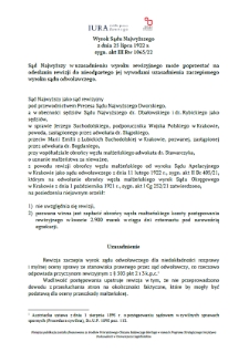 Decision of the Supreme Court of 25 July 1922, Shelfmark III Rw 1065/22