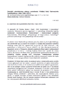 Minutes of the Forty-Fifth Meeting of the Great Council of the Jagiellonian University of July 1, 1822.