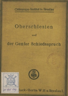 Oberschlesien und der Genfer Schiedsspruch