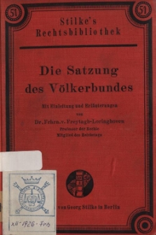 Die Satzung des V&ouml;lkerbundes