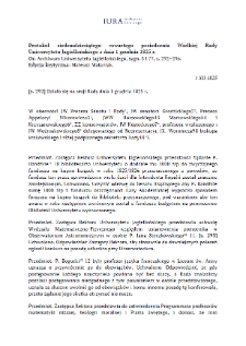 Protok&oacute;ł siedemdziesiątego czwartego posiedzenia Wielkiej Rady Uniwersytetu Jagiellońskiego z dnia 1 grudnia 1825 r.