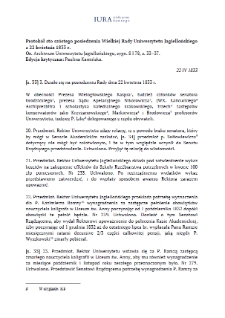 Protok&oacute;ł sto sz&oacute;stego posiedzenia Wielkiej Rady Uniwersytetu Jagiellońskiego z 22 kwietnia 1833 r.