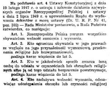 Dekret z dnia 5 sierpnia 1949 r. o ochronie wolności sumienia i wyznania Dz. U. 1949 r. Nr 45, poz. 334